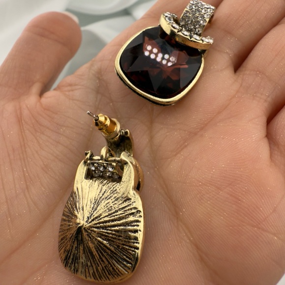 Luxury Gold and Brown Gemstone Earrings - Picture 5 of 8